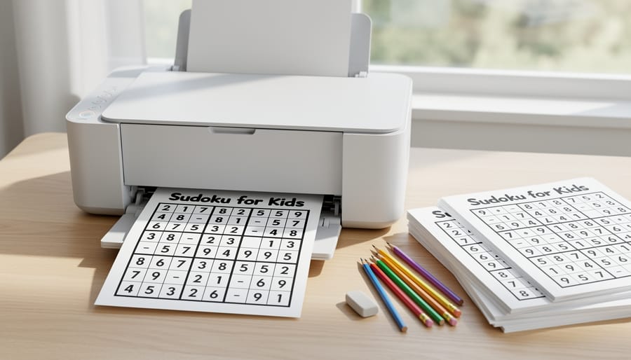 Hands placing paper into a printer with blank sheets coming out of the tray